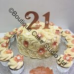 Buttercream Rose Swirl Cake with Cupcakes