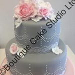 Grey and Pink Stacked Cake with Lace