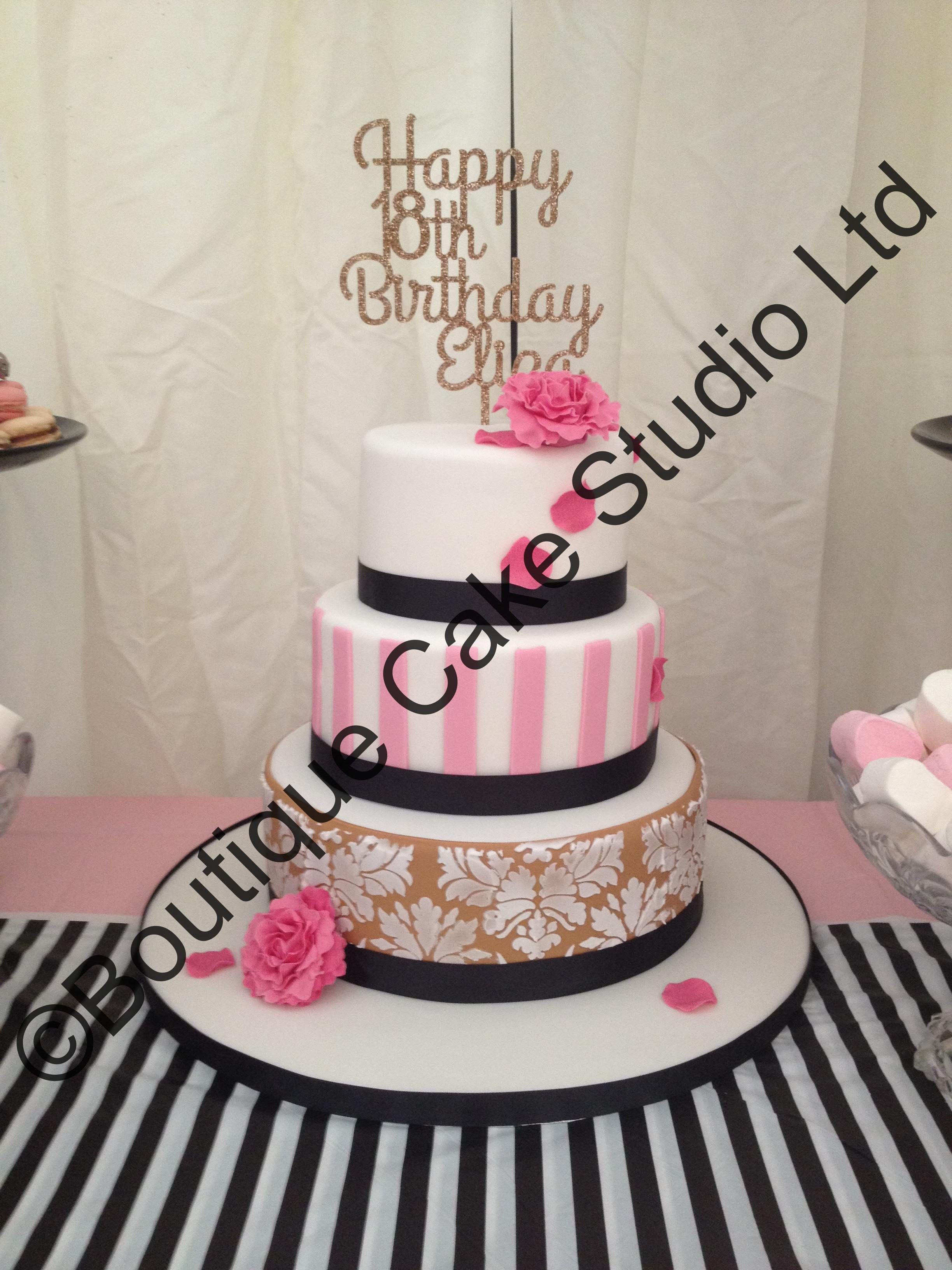 Damask and Striped Stacked Cake