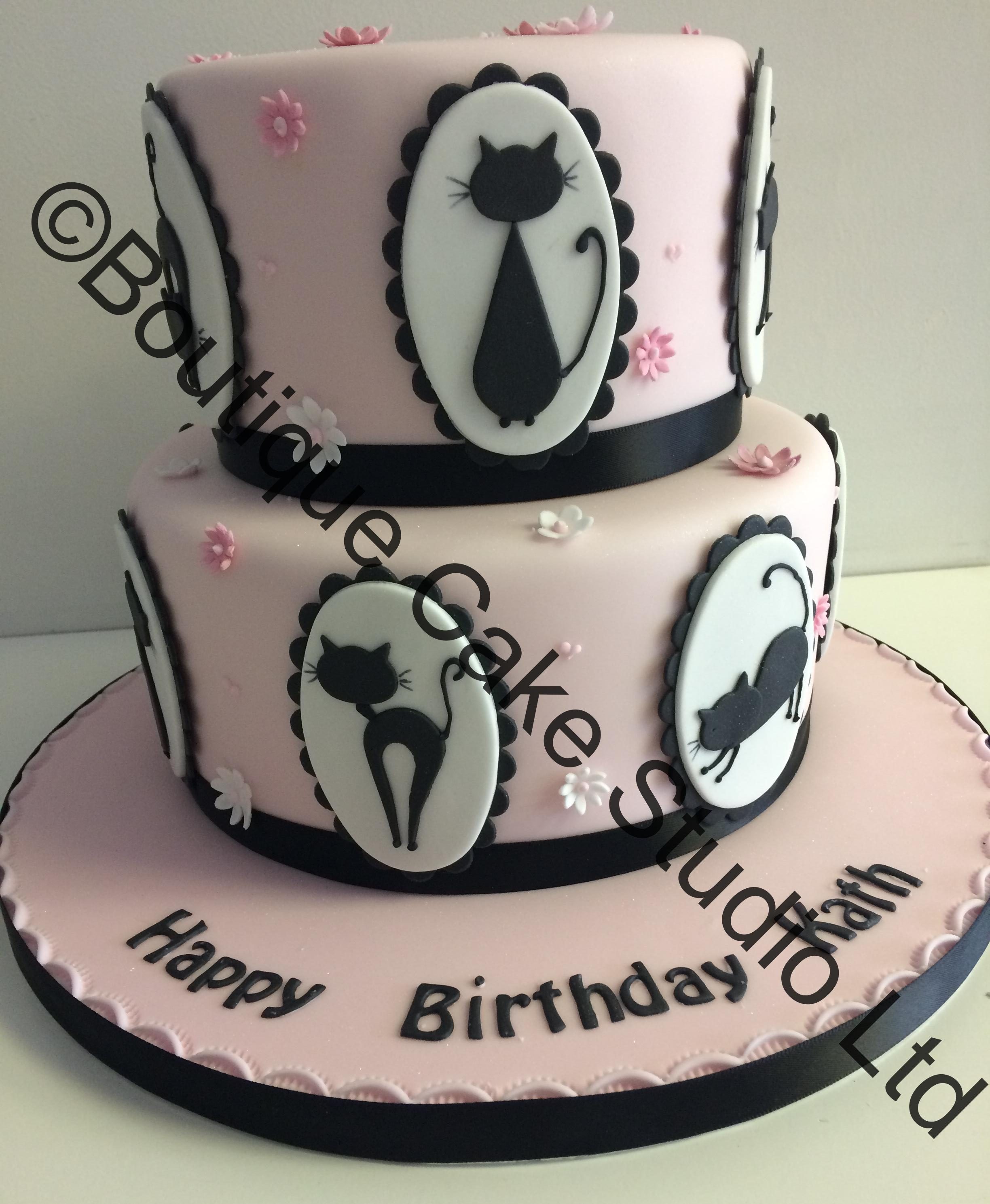 Pink Cat themed stacked cake