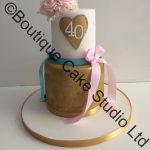 Gold and Pink Stacked 40th Birthday Cake