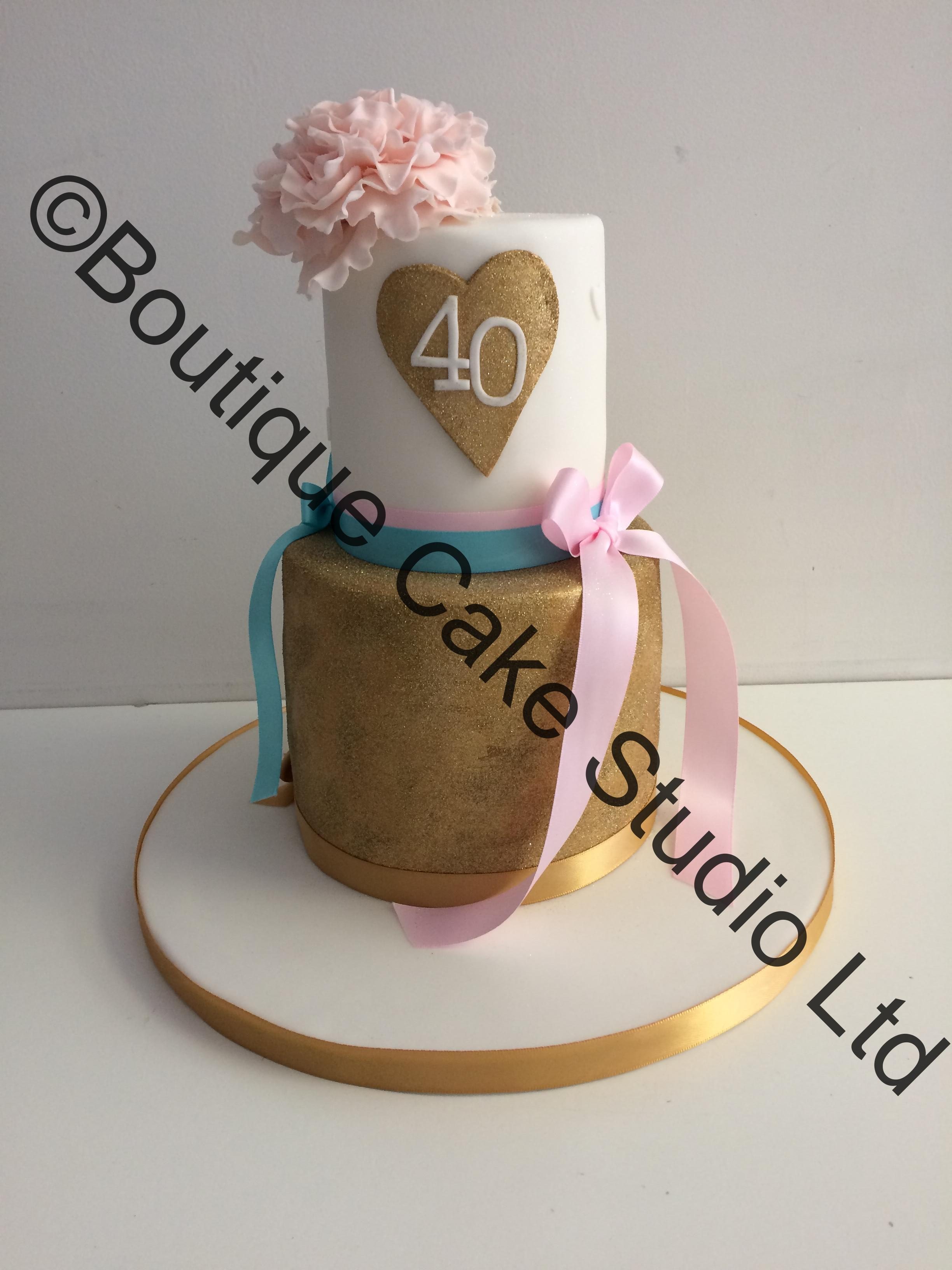 Gold and Pink Stacked 40th Birthday Cake