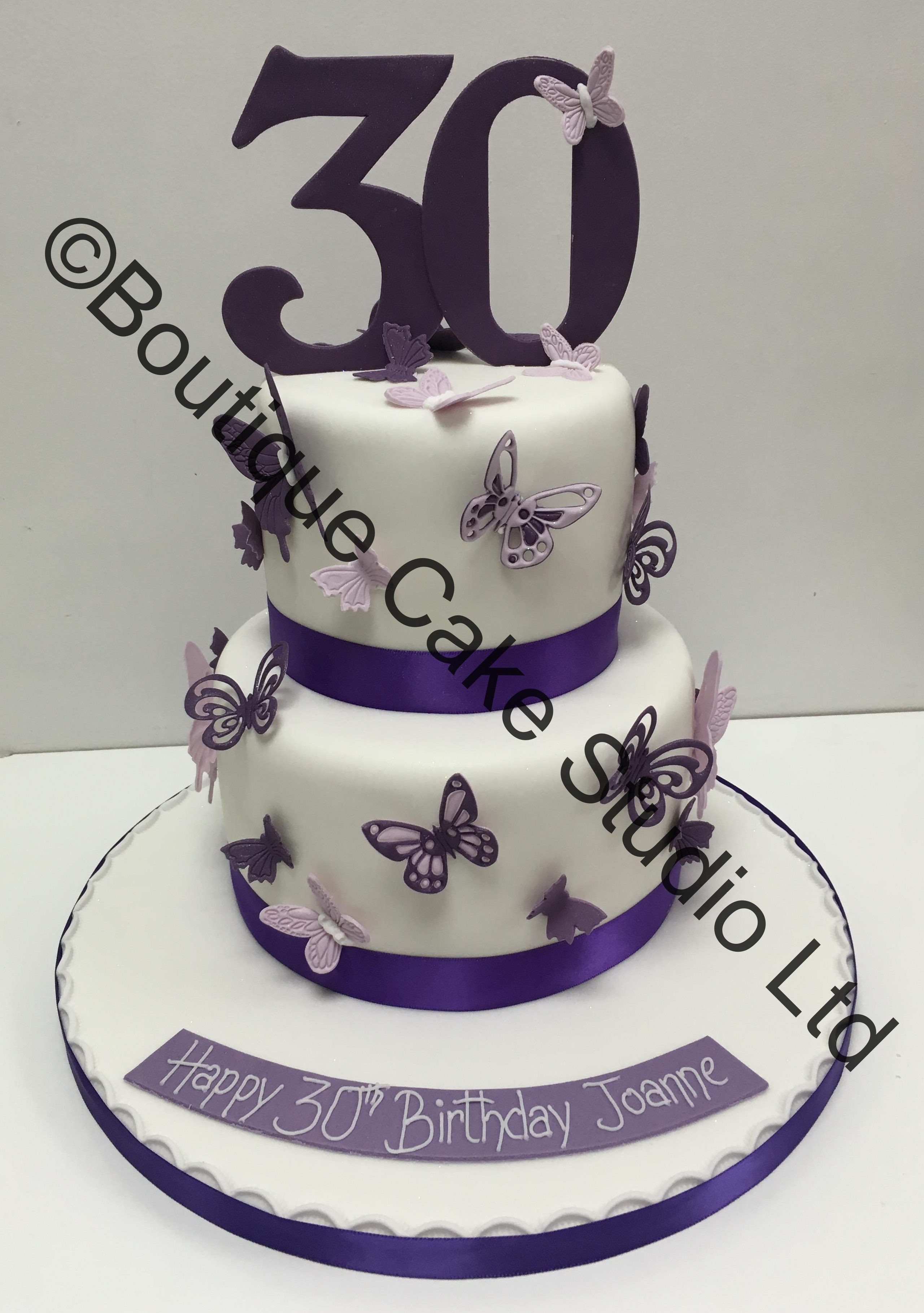 Purple Butterfly themed stacked Cake
