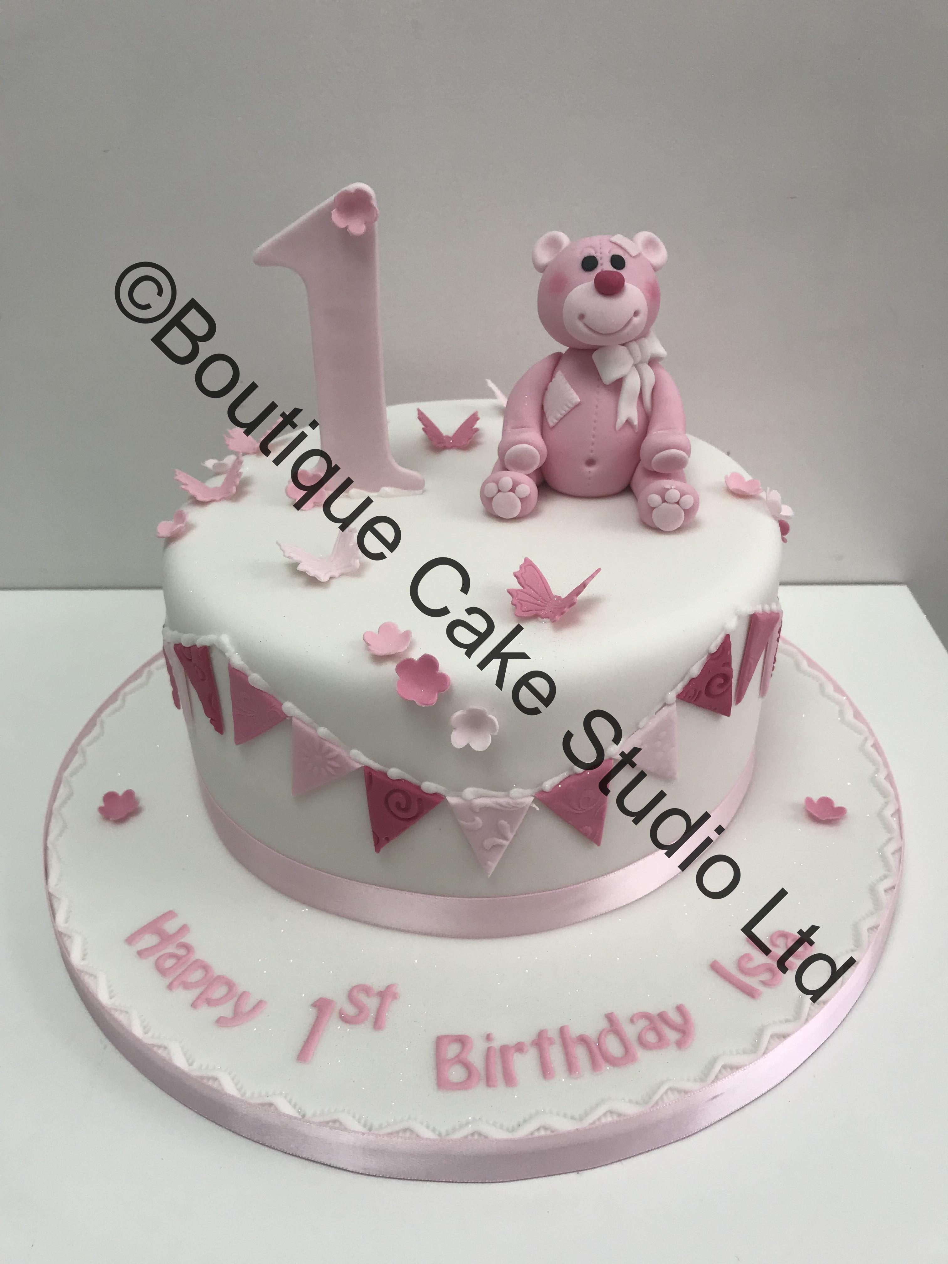 Baby Pink Cake with Teddy and Buntin