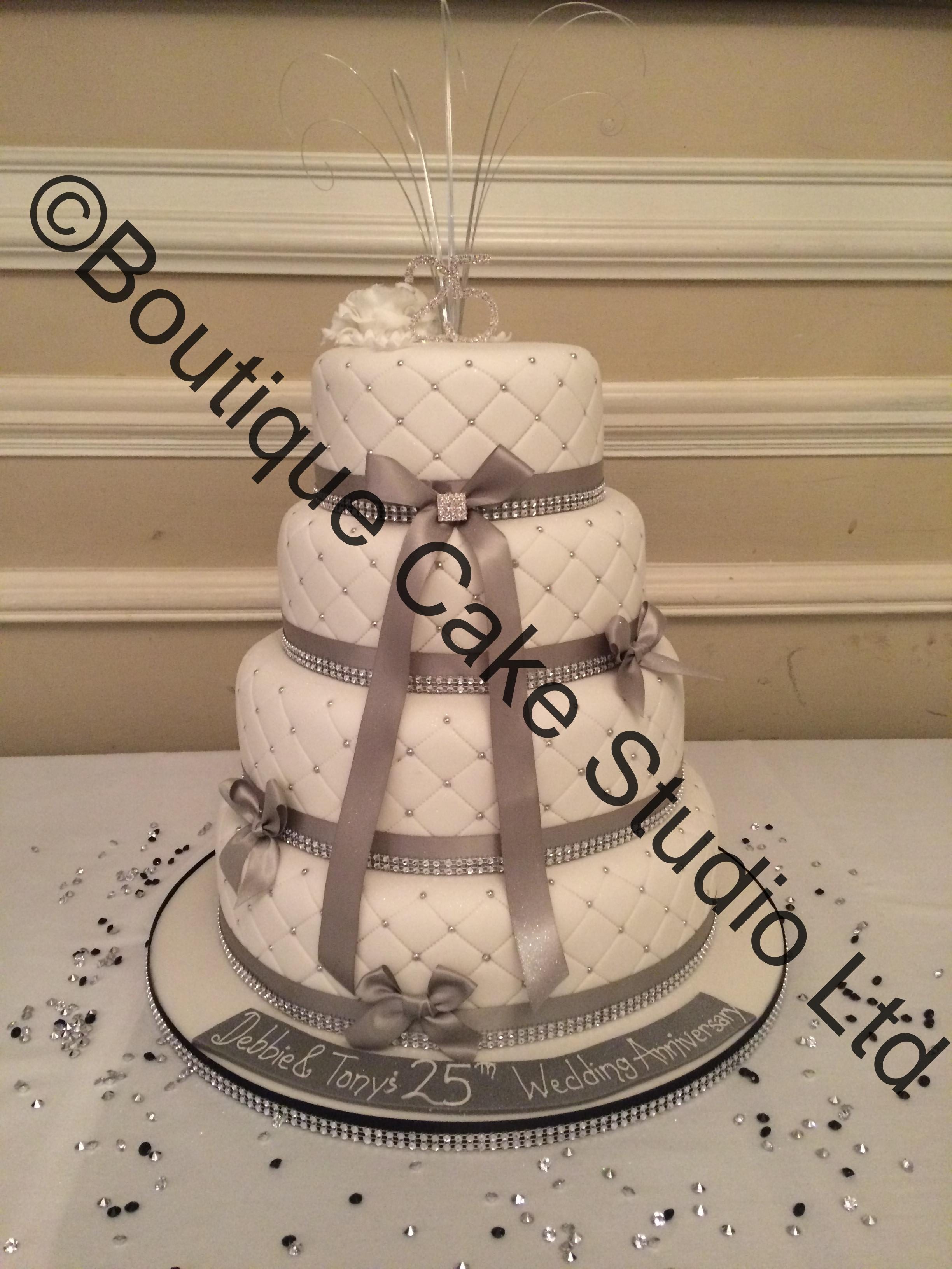 Silver Wedding Anniversary Stacked Cake