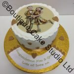 Golden Wedding Cake with Printed Picture
