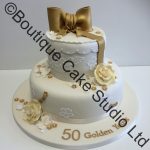 Golden Wedding Stacked Cake with Brush embroidery