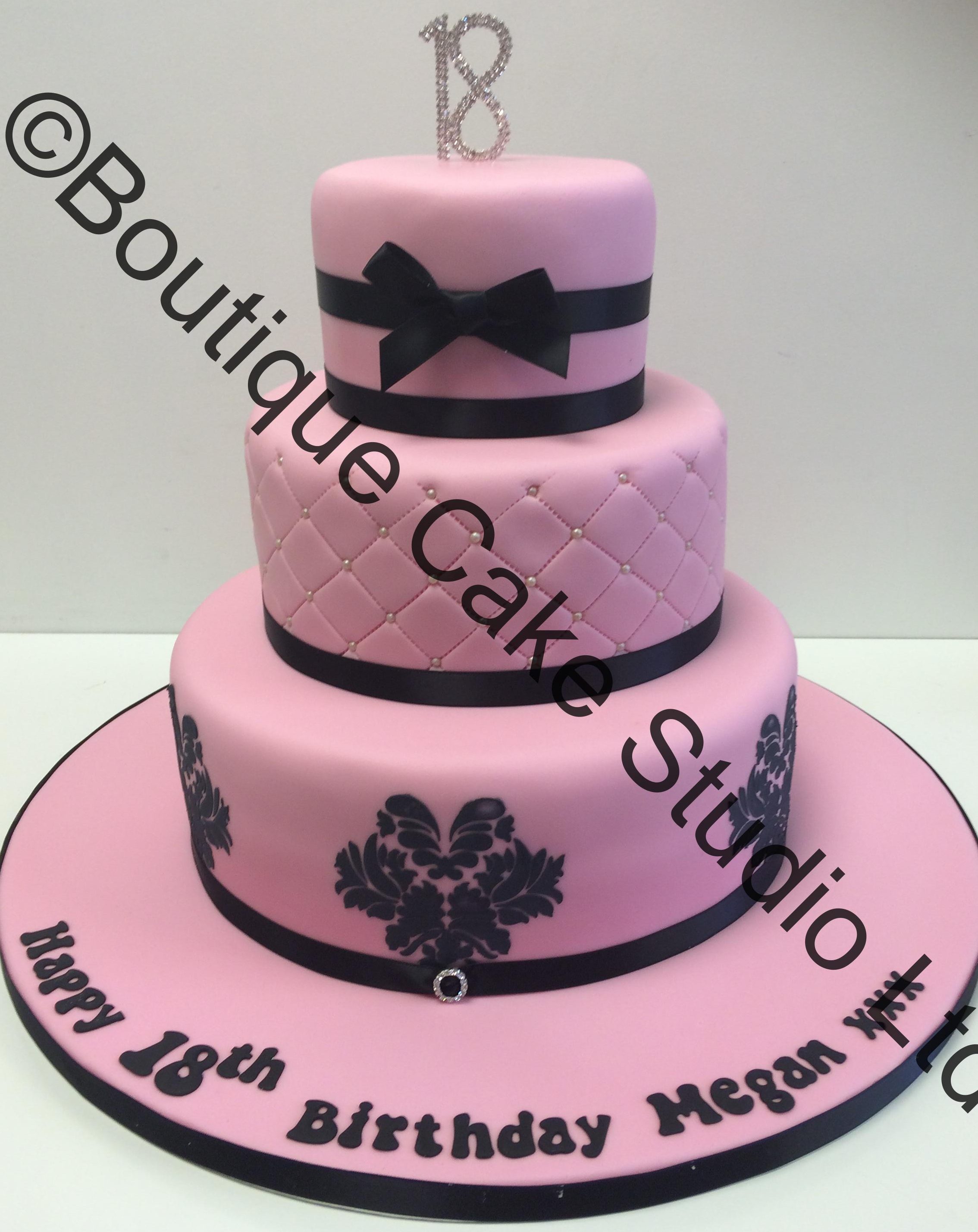 Pink Stacked Cake with Damask, Trellis and Bow