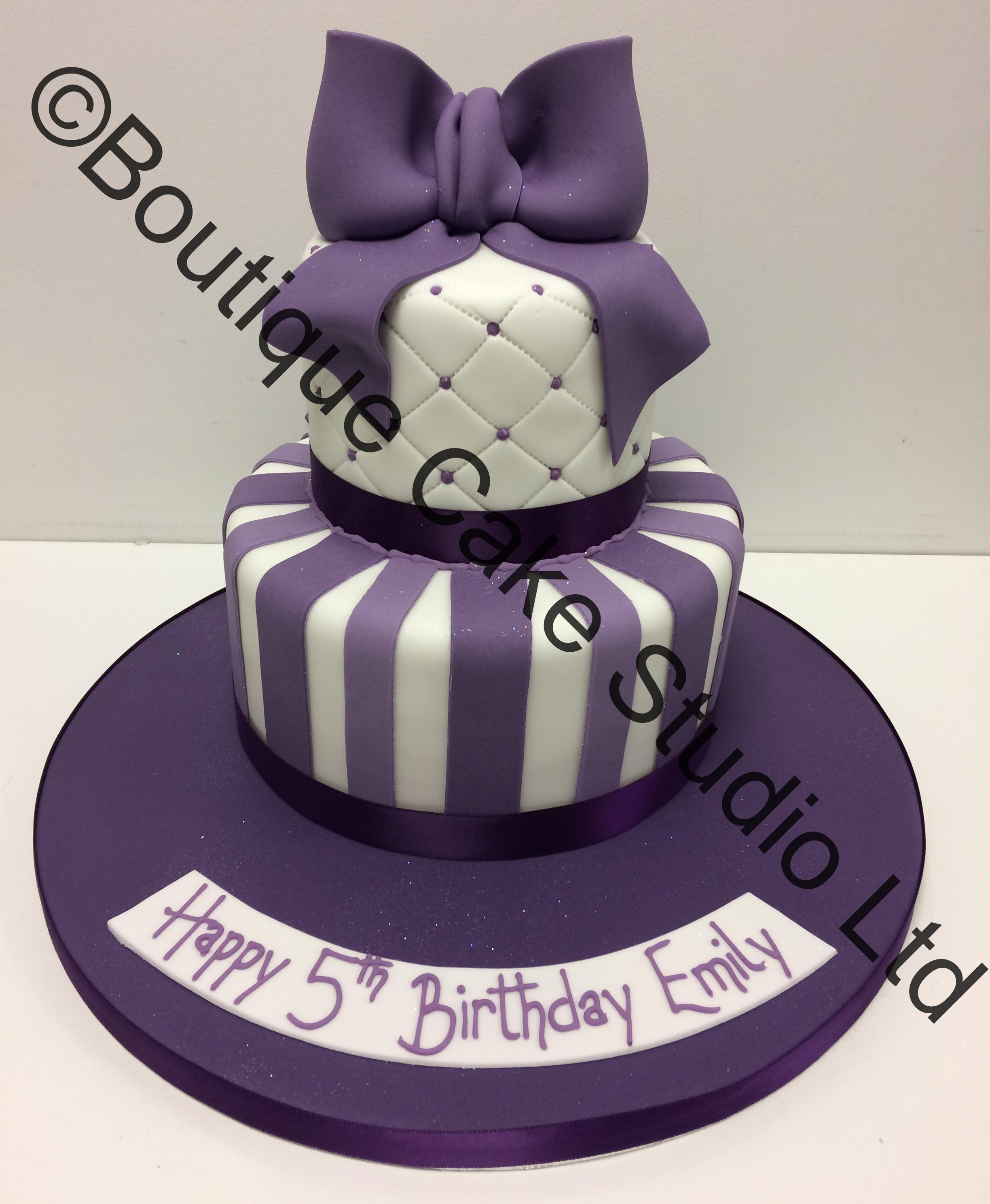 Purple Stripes and Bow Stacked Cake