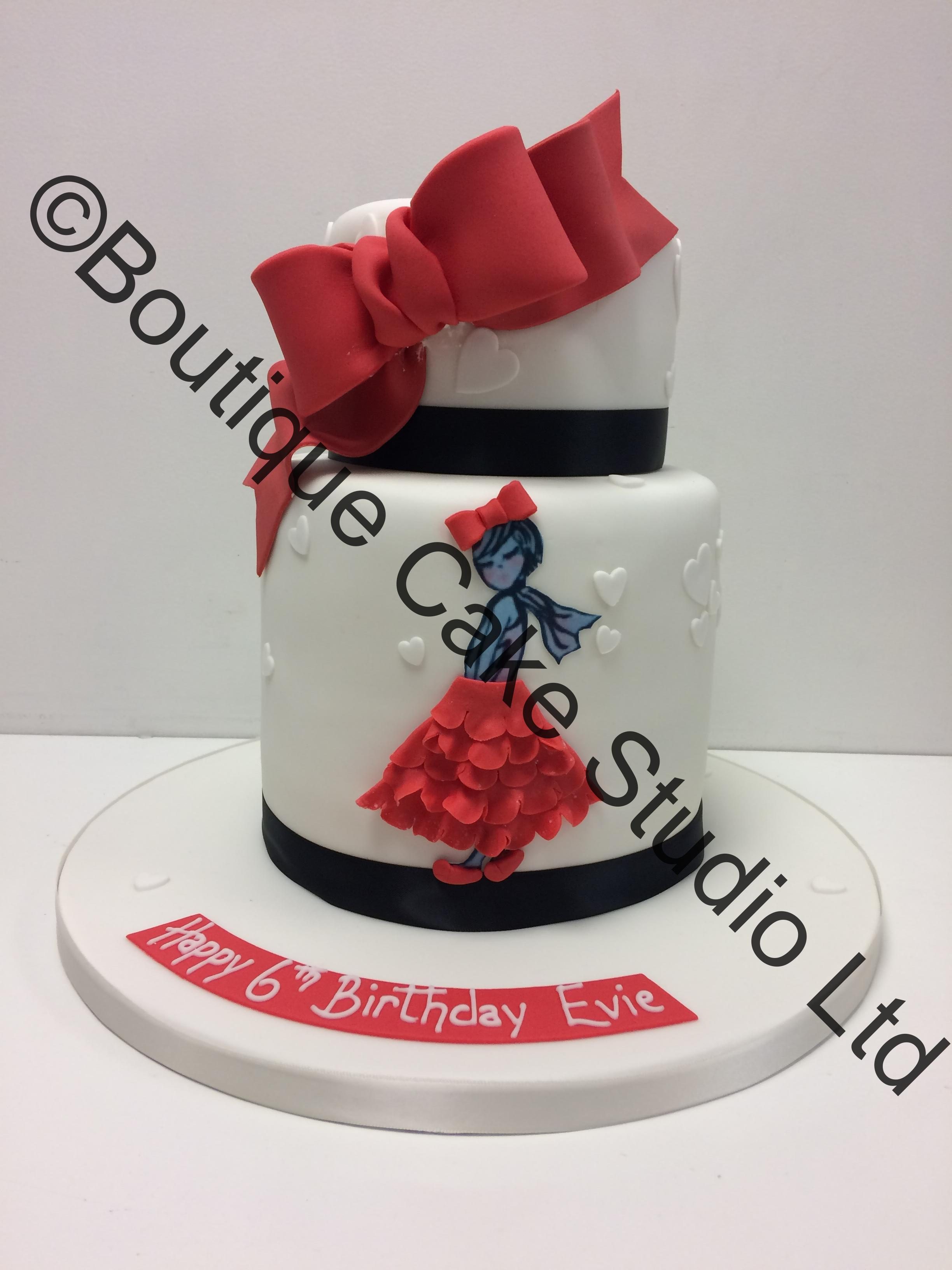 Girl in a Red Dress with Bow Stacked Cake