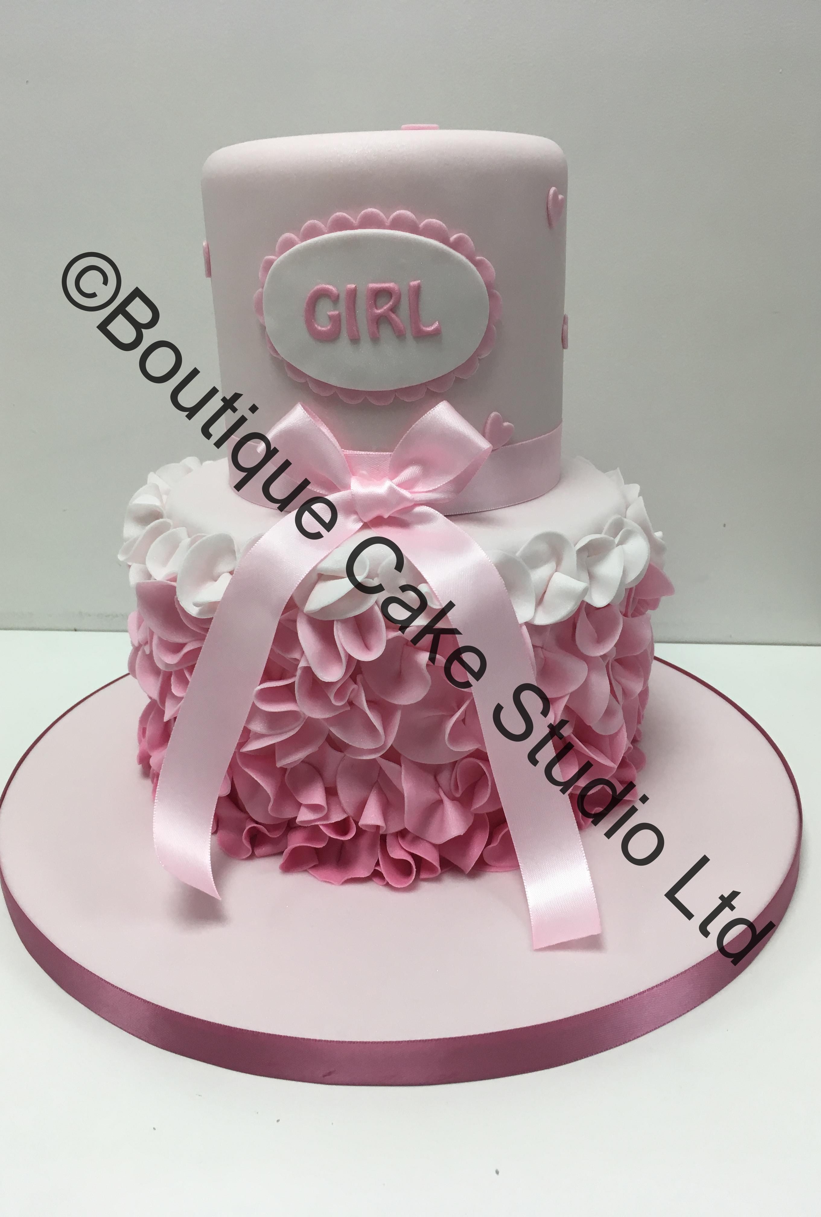 Pink Ruffle Baby Shower Cake