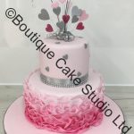 Ombre Pink Ruffle Stacked Cake with Hearts