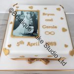 Square Golden Wedding Cake with Printed Picture