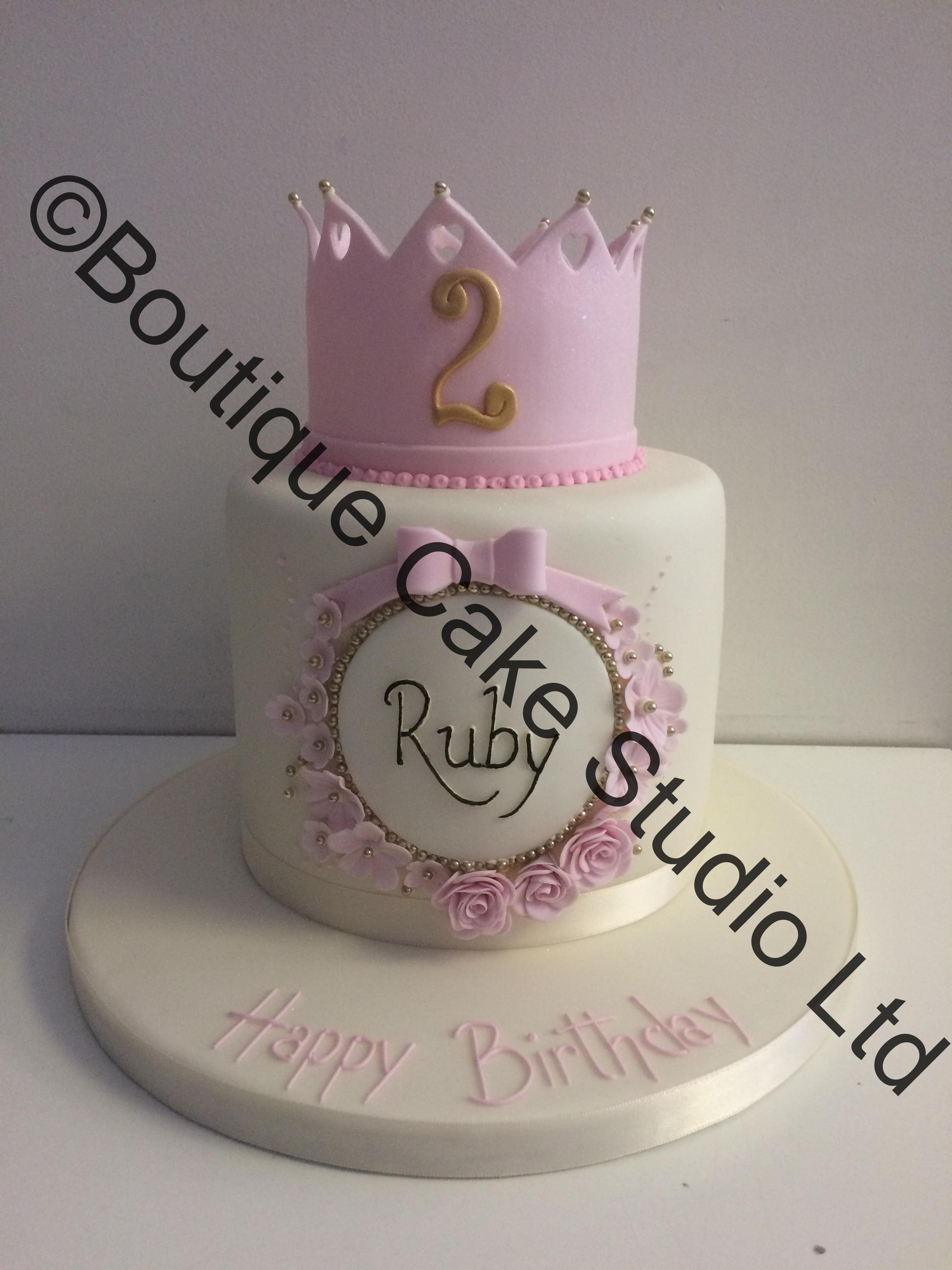 Extra Height Cake with Name Plaque and crown Cake