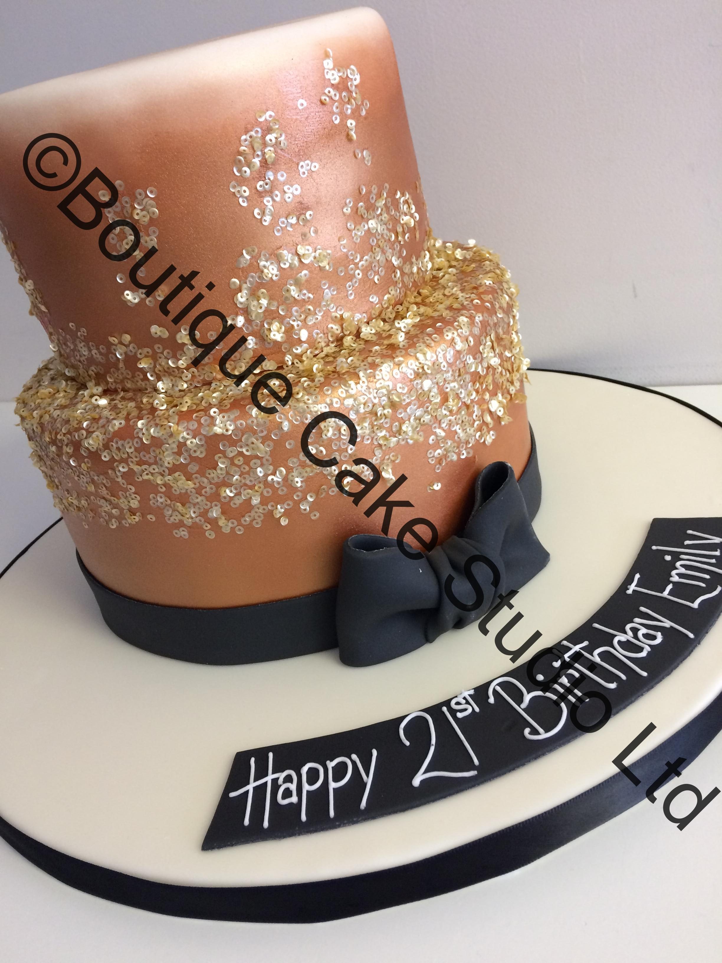 Rose Gold Stacked Cake with edible sequins