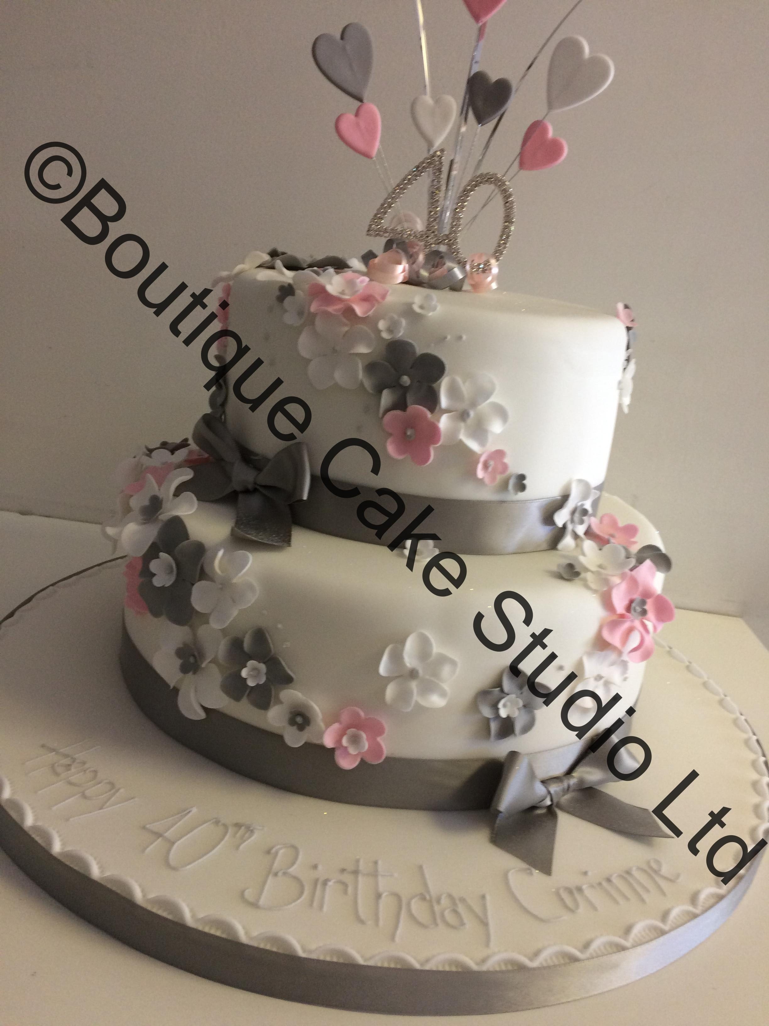 Pink, White and Silver Stacked Cake