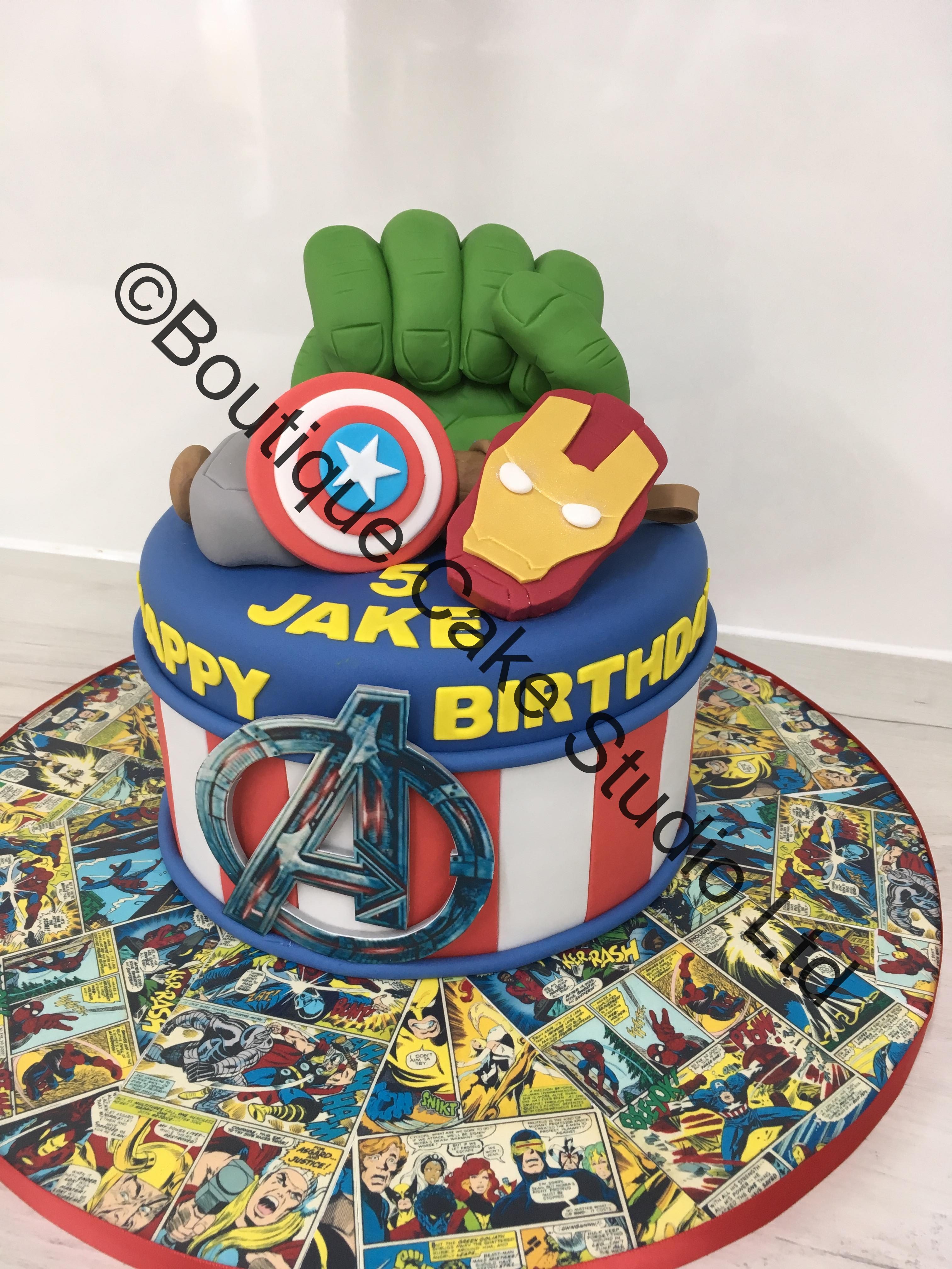 Avengers themed Cake with Covered Cartoon Board