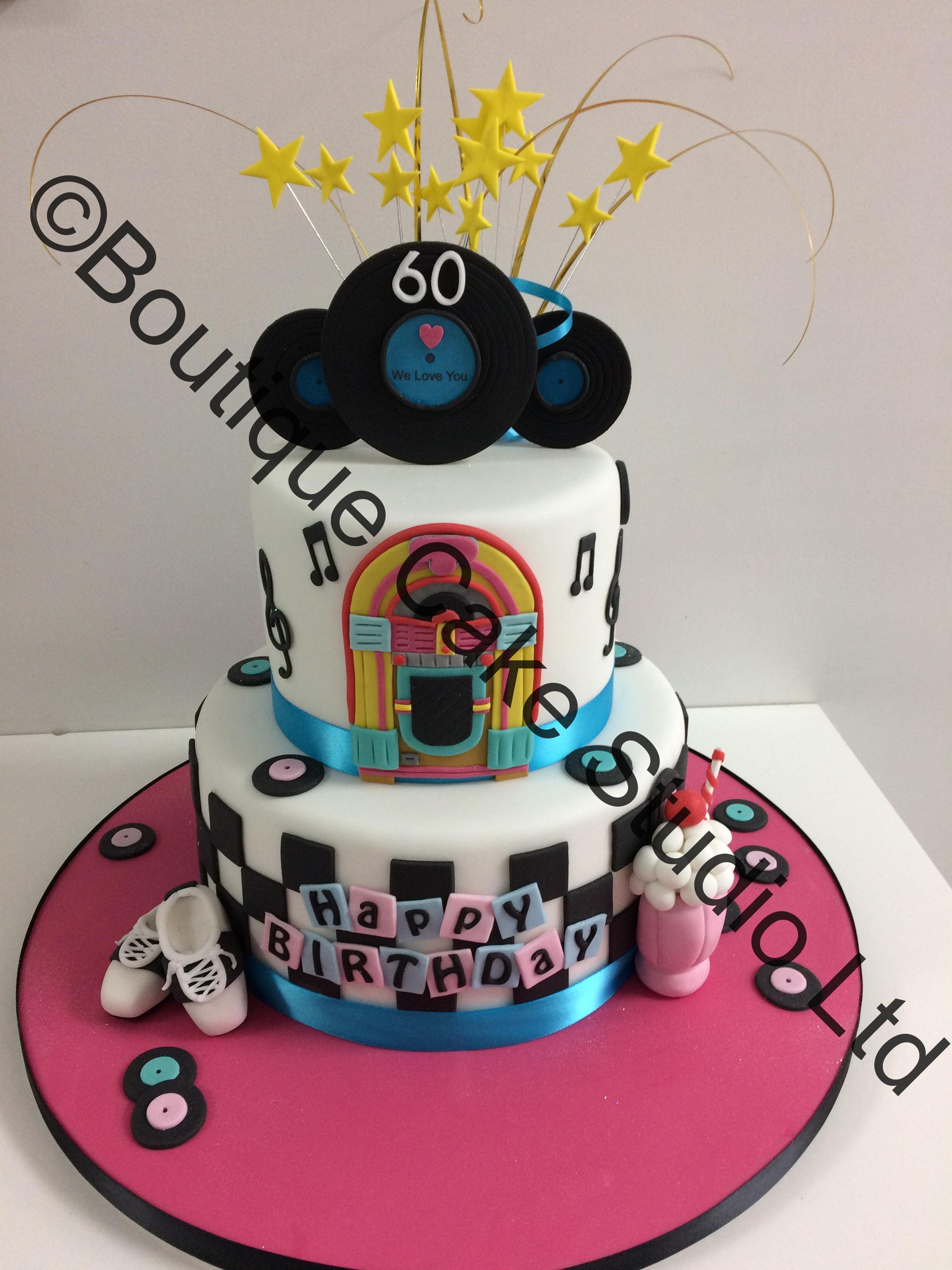 Juke Box and Records Stacked Cake