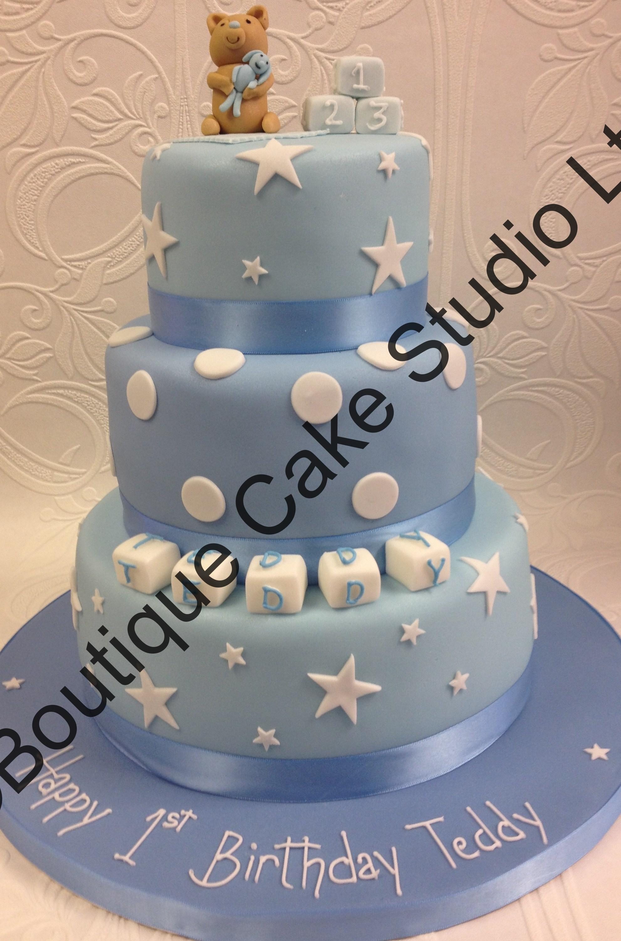Stacked Blue Cake with Stars and blocks