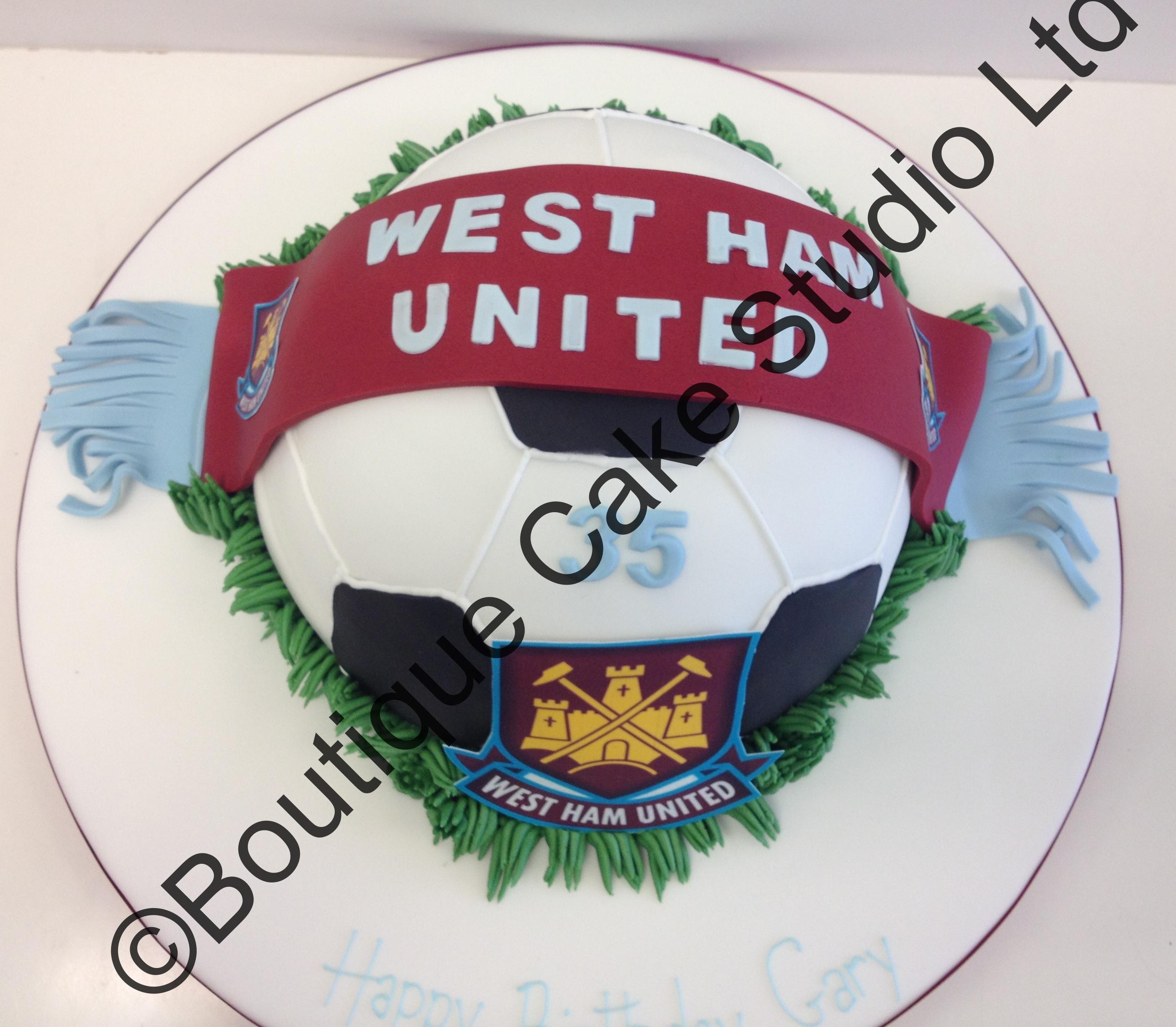 West Ham themed Half Football Cake with Scarf