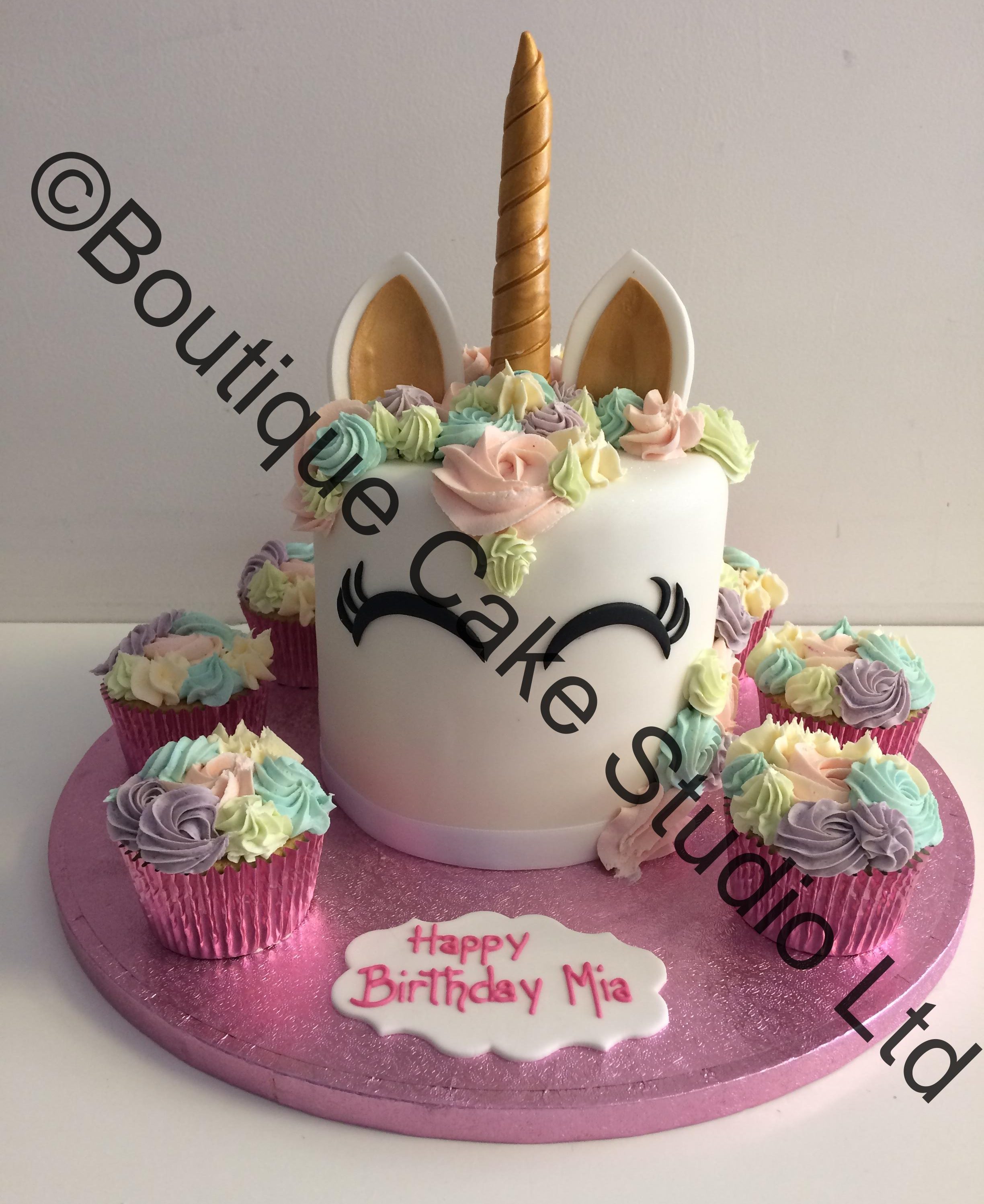 Unicorn Cake with Cupcakes