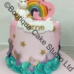 Unicorn Model, Rainbow and Mermaid Tail Cake