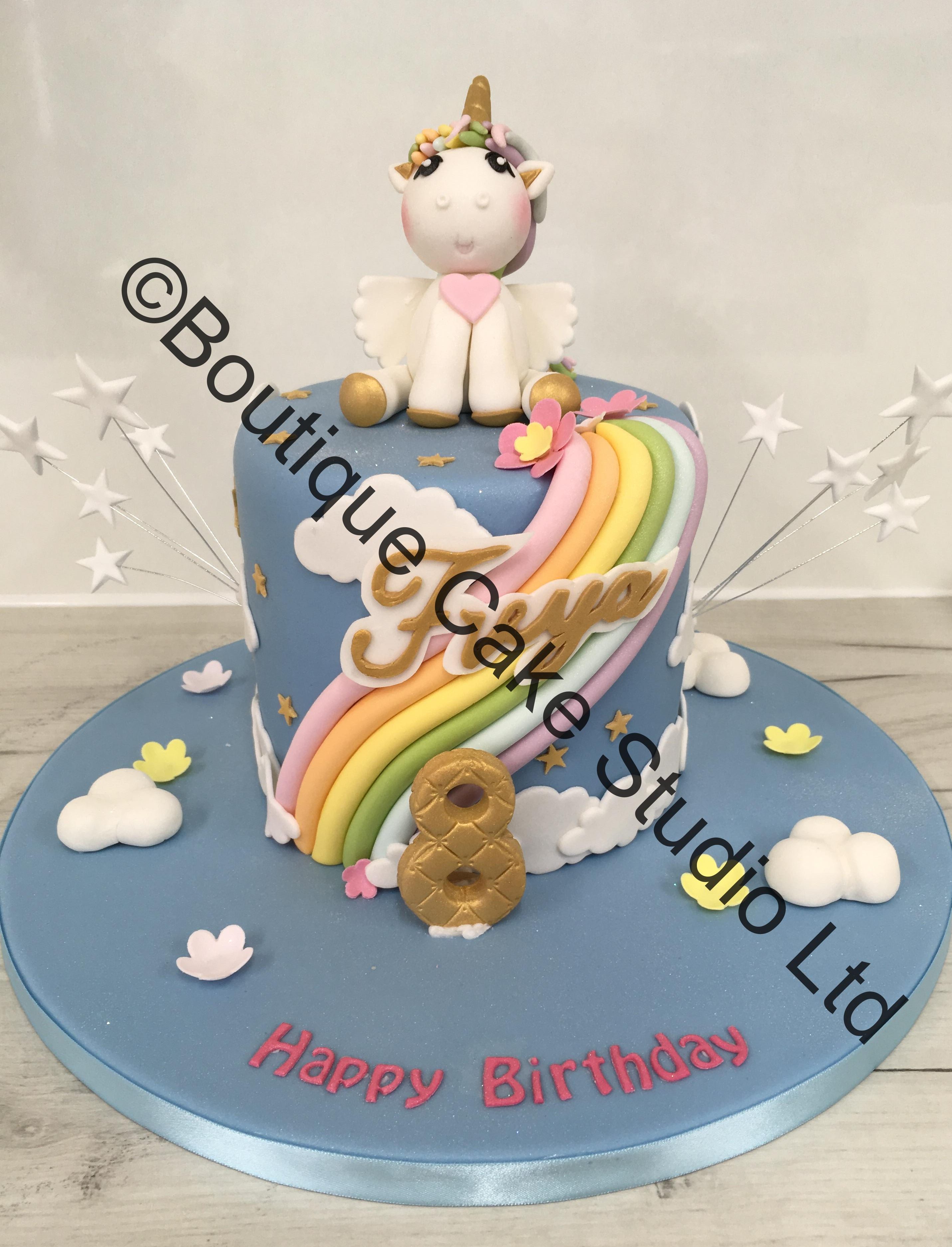 Pastel Rainbow Cake with Unicorn Model