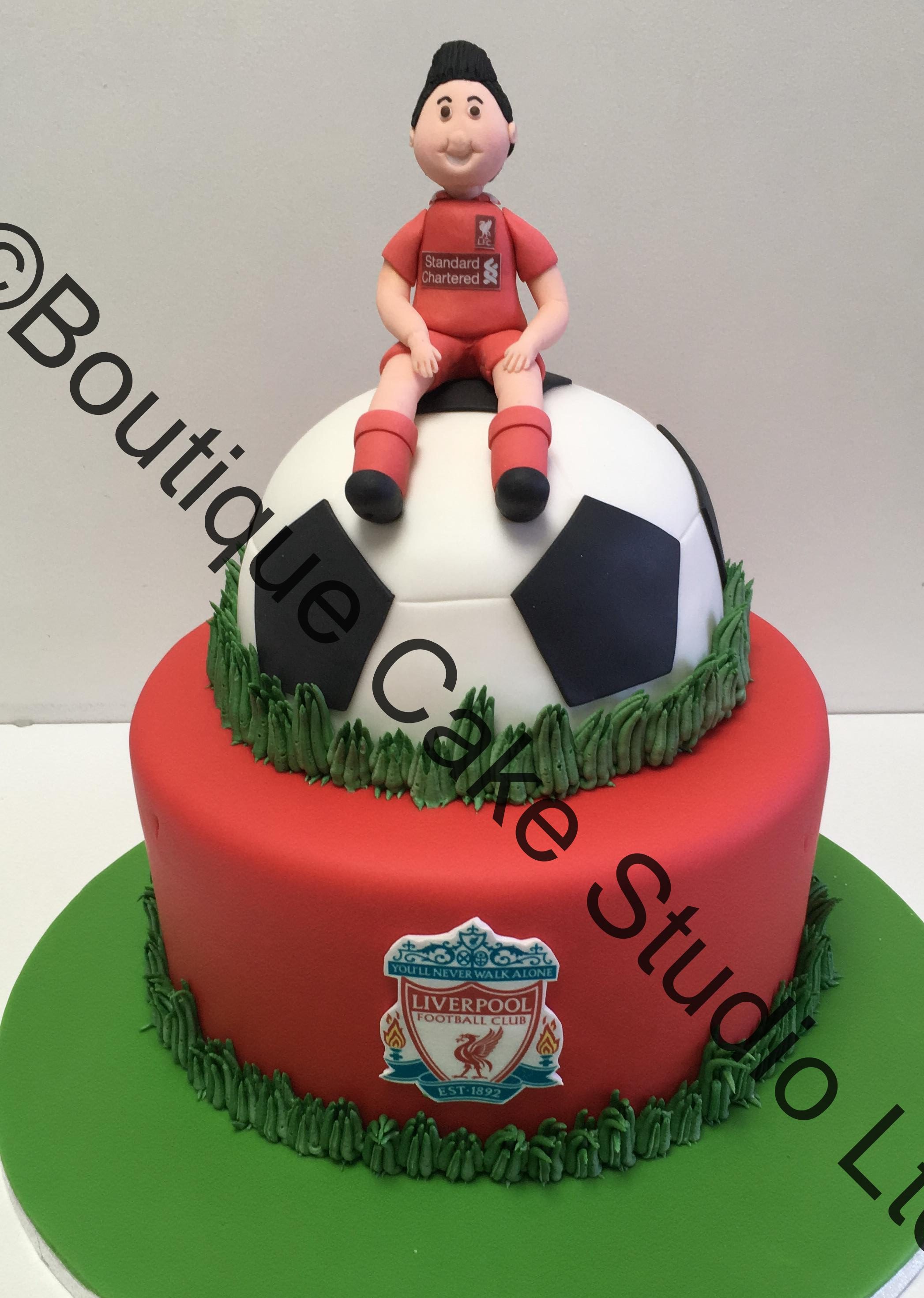 Liverpool themed Cake with half football and model
