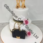 Ivory stacked Cake with Gold Shoes