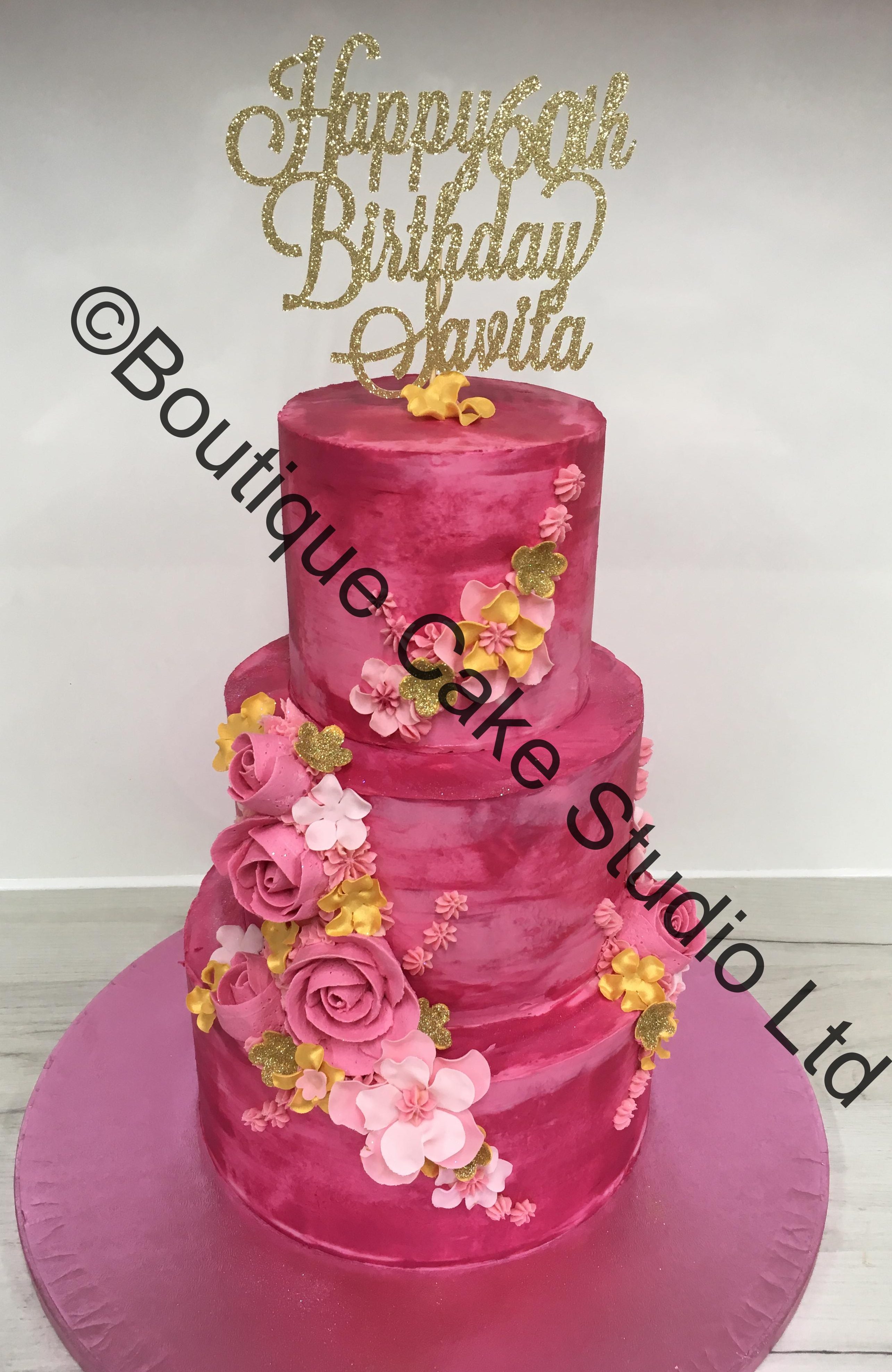 Hot Pink Buttercream Stacked Cake