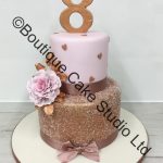 Pink and Rose Gold themed stacked Cake