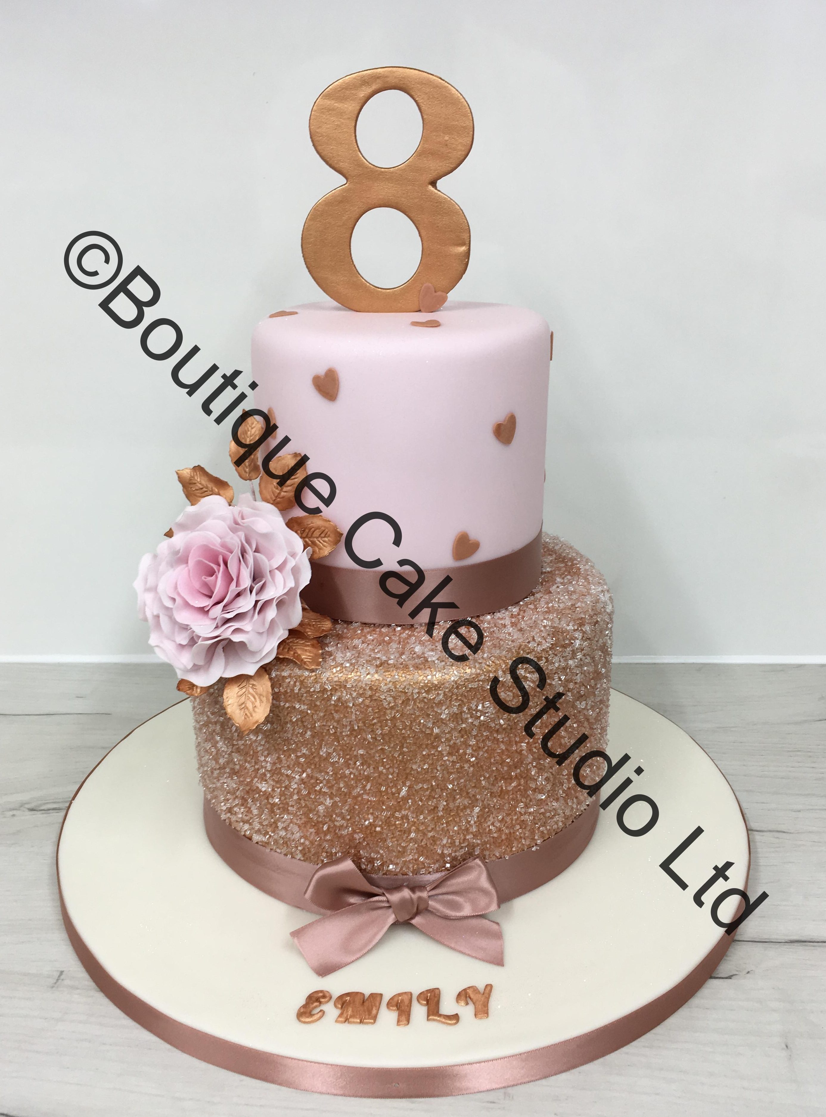 Pink and Rose Gold themed stacked Cake