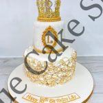 Gold Ruffle & Crown Stacked Cake