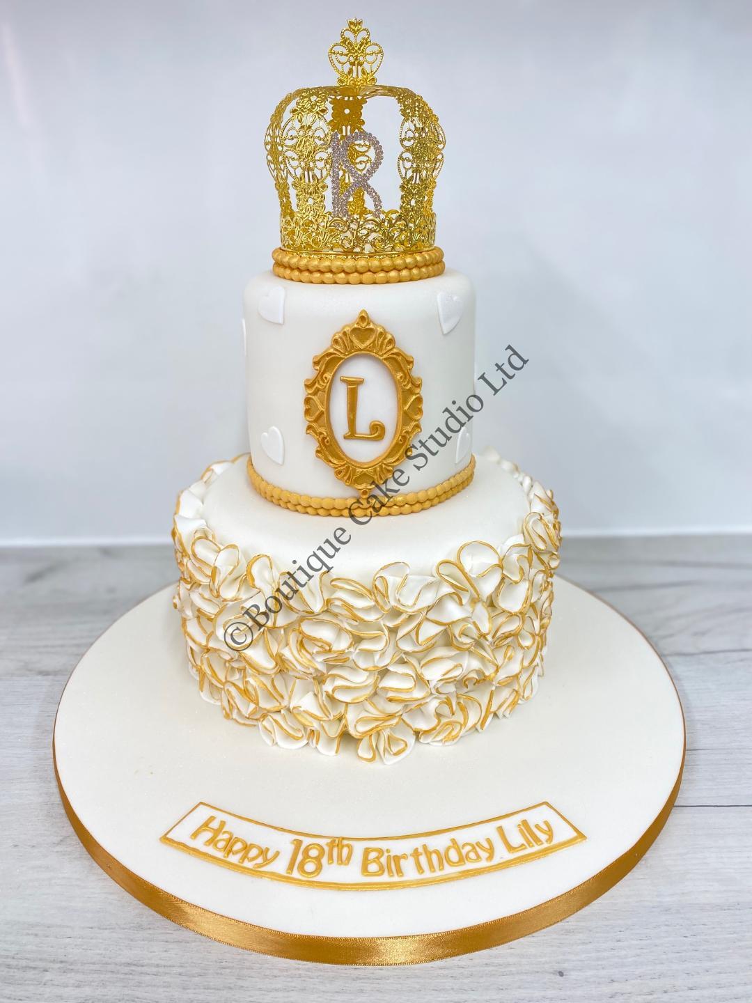 Gold Ruffle & Crown Stacked Cake