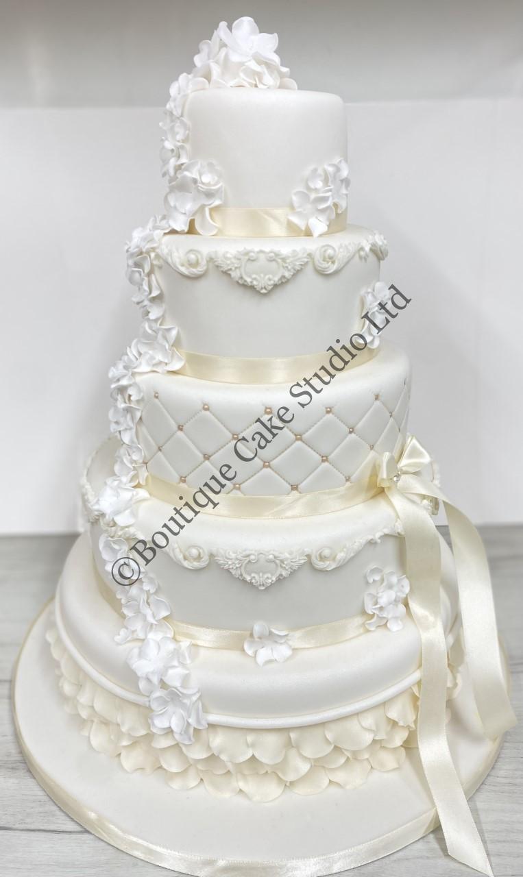 5 Tier Ivory Wedding Cake