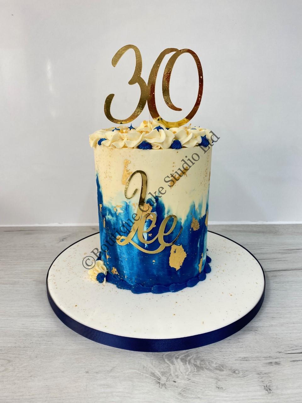 Blue & Gold Buttercream Cake