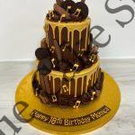 Chocolate buttercream stacked Cake with gold drip