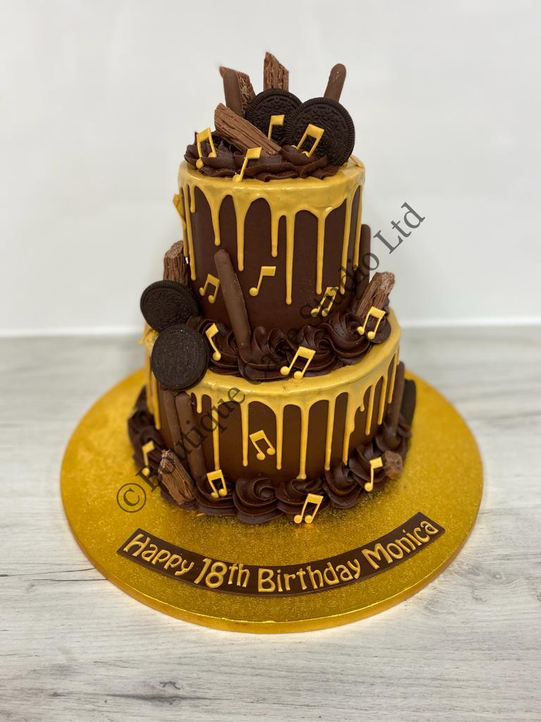 Chocolate buttercream stacked Cake with gold drip
