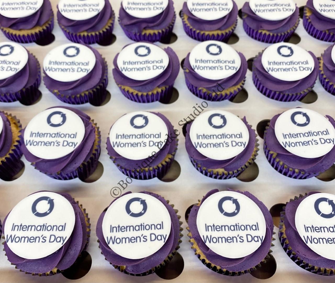 Corporate International Women's Day Branded Purple Cupcakes