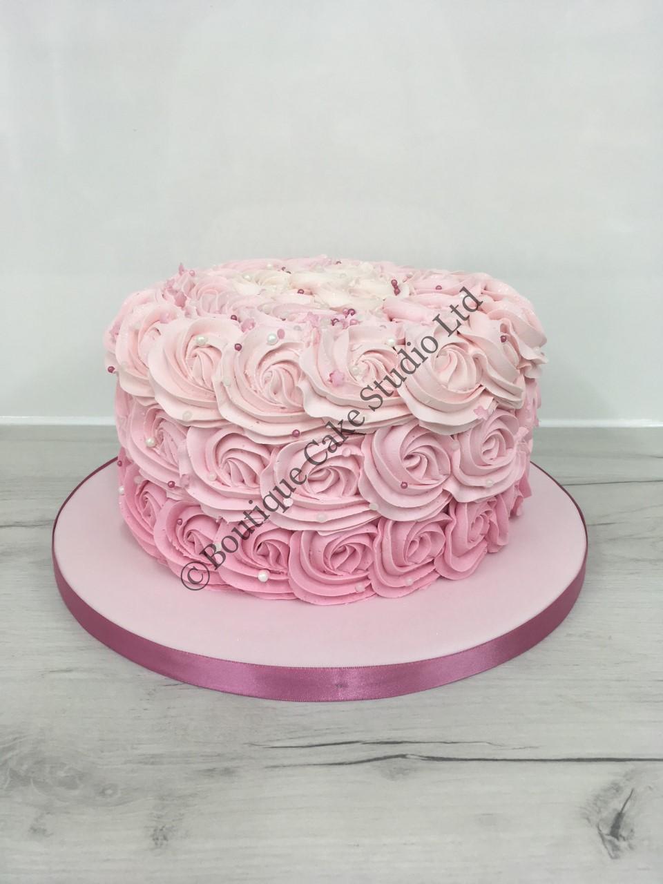 Pink Ombre Rose Swirl Cake